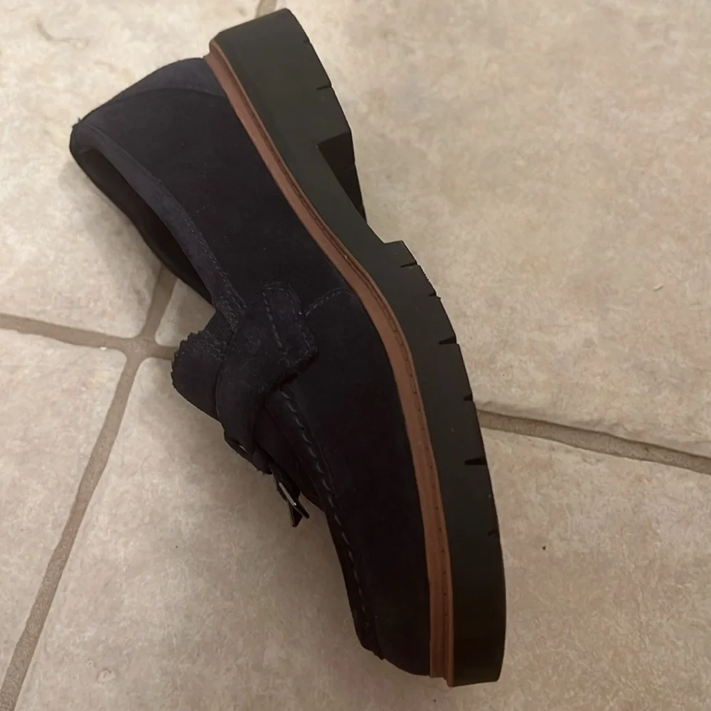 Navy Suede Clarks Westlynn Bella Leather Slip-On Loafers with Tassels Size 8.5 - Picture 13 of 16
